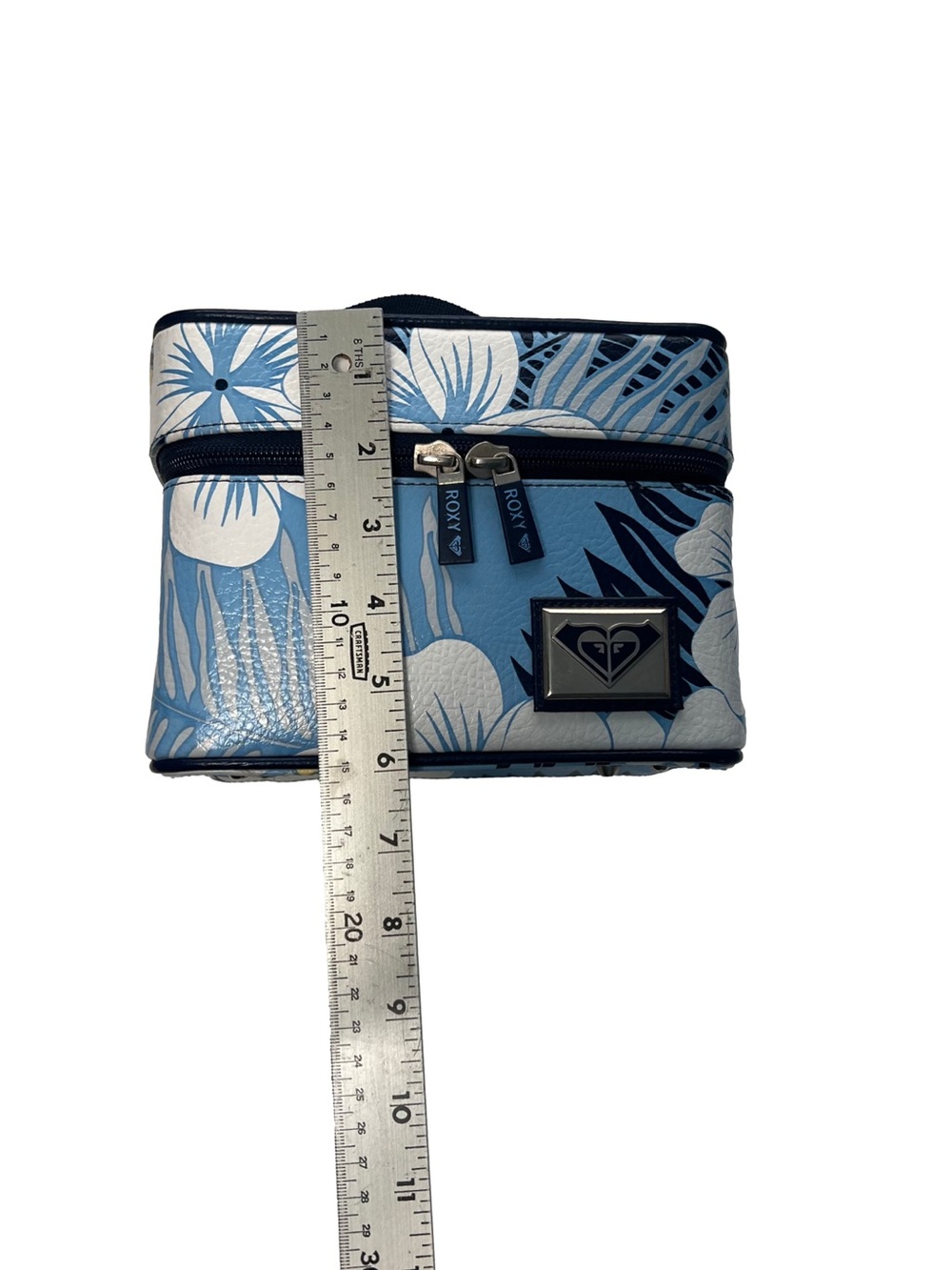 Vintage Y2K Roxy Luggage Make Up Case Blue Hibiscus - Picture 10 of 11